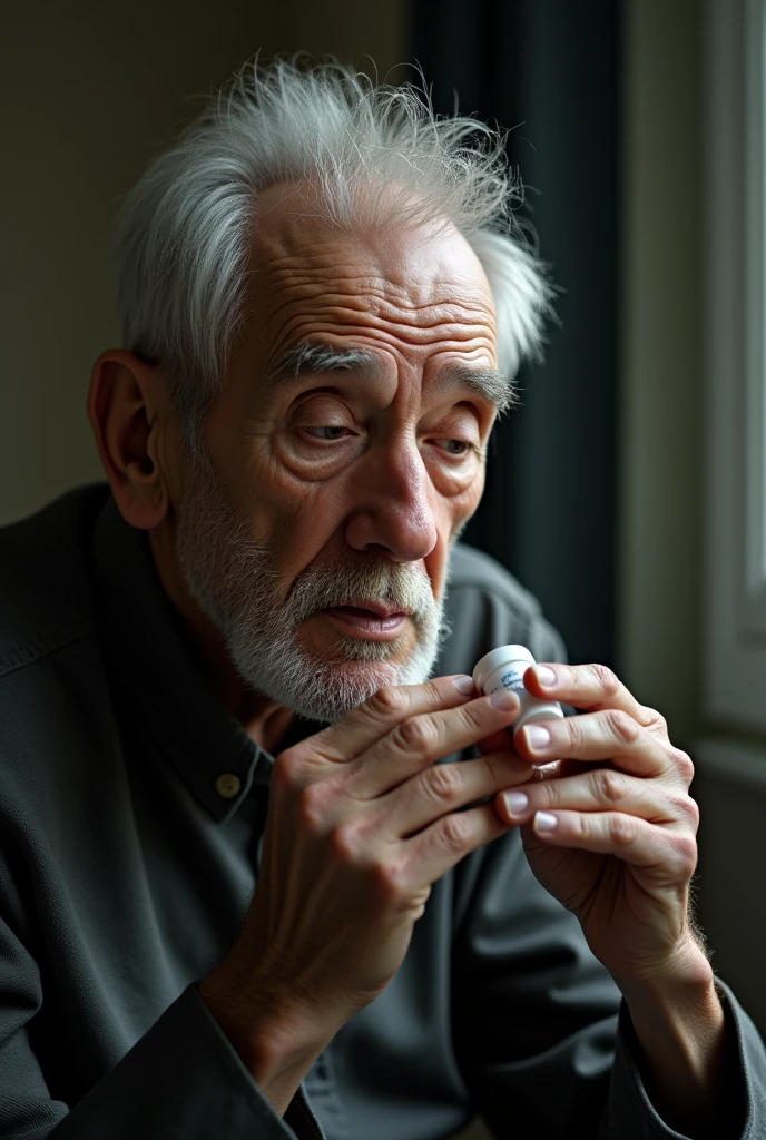 Real image of old man taking medicine