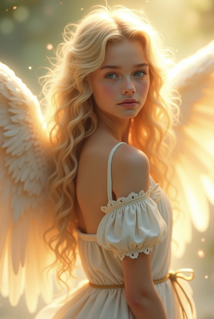 Blonde teen angel with long hair