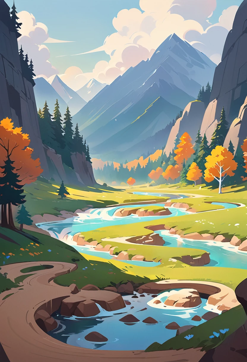 impressive painting of a mountain with trees and water, a detailed painting by Petros Afshar, shutterstock contest winner, environmental art, detailed painting, outlined art, 2d game art, isolated background for logo, strong contours, logo design