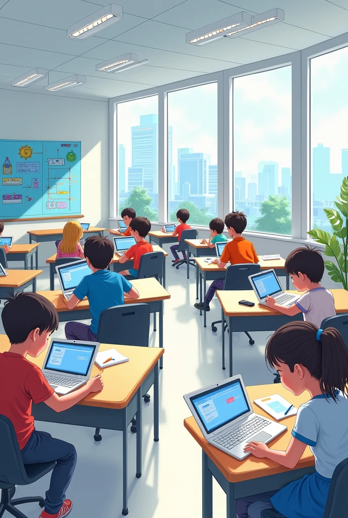 Drawing of a classroom using technology