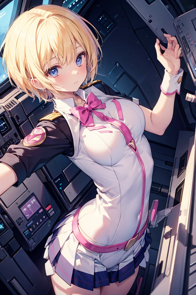 magical girl, solo, blond, short cut, breast, cockpit, device