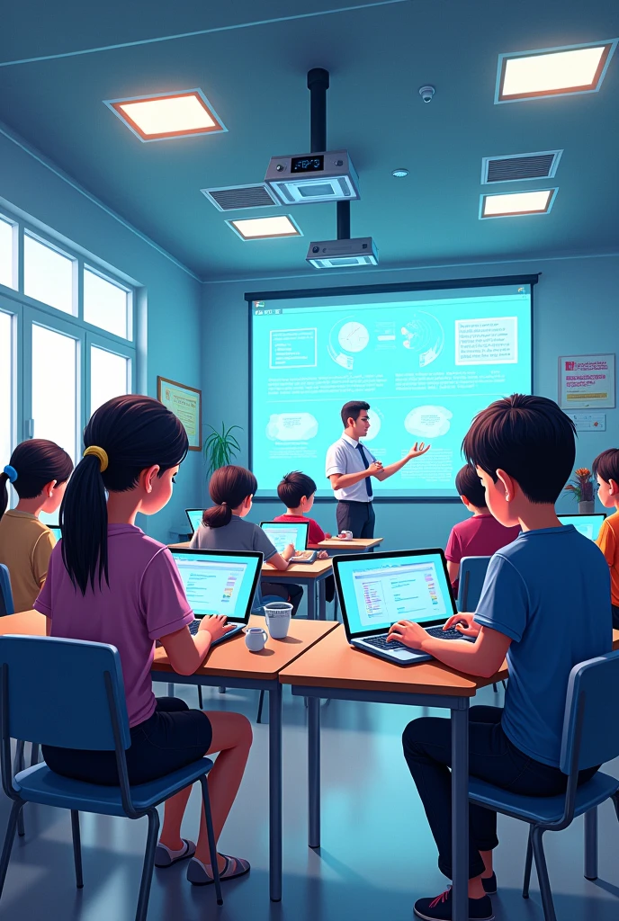 Drawing of a classroom using technology