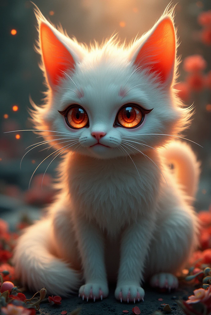 a cute catlike japanese yokai, detailed facial features, beautiful detailed eyes, beautiful detailed mouth, detailed fur texture, highly detailed, ethereal, glowing, mystical, fantasy, ukiyo-e style, vibrant colors, dramatic lighting, digital painting, 8k, high quality