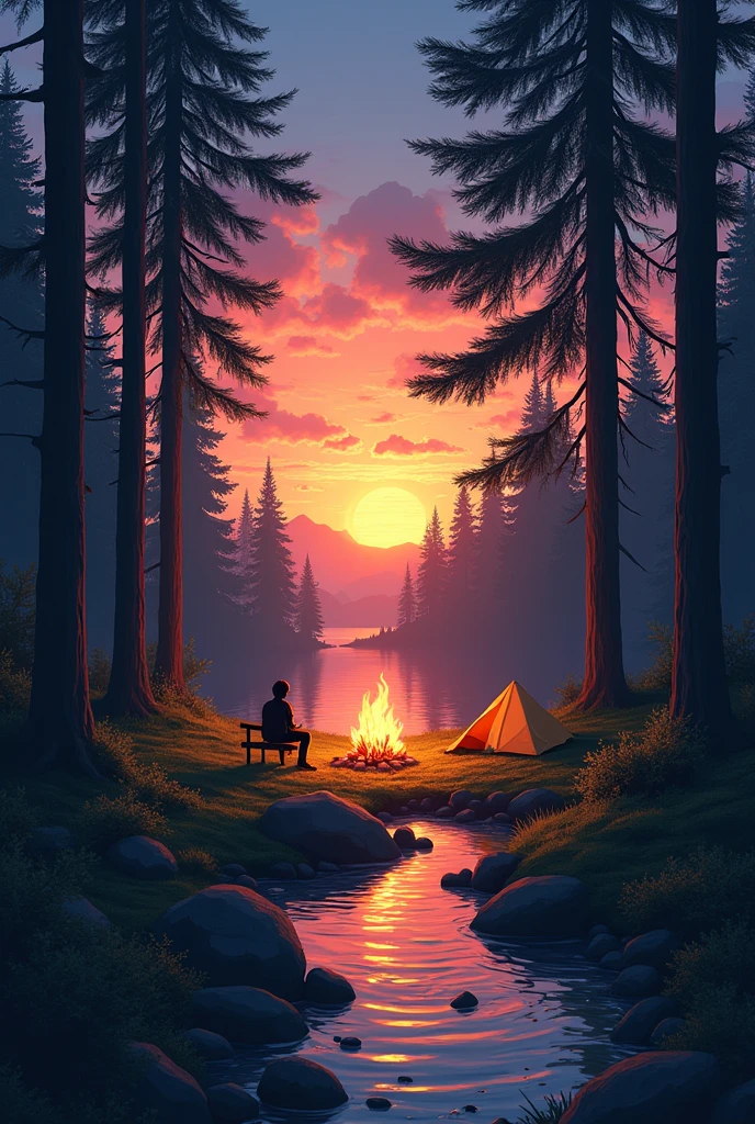 sun set, Spruces, Campfire,