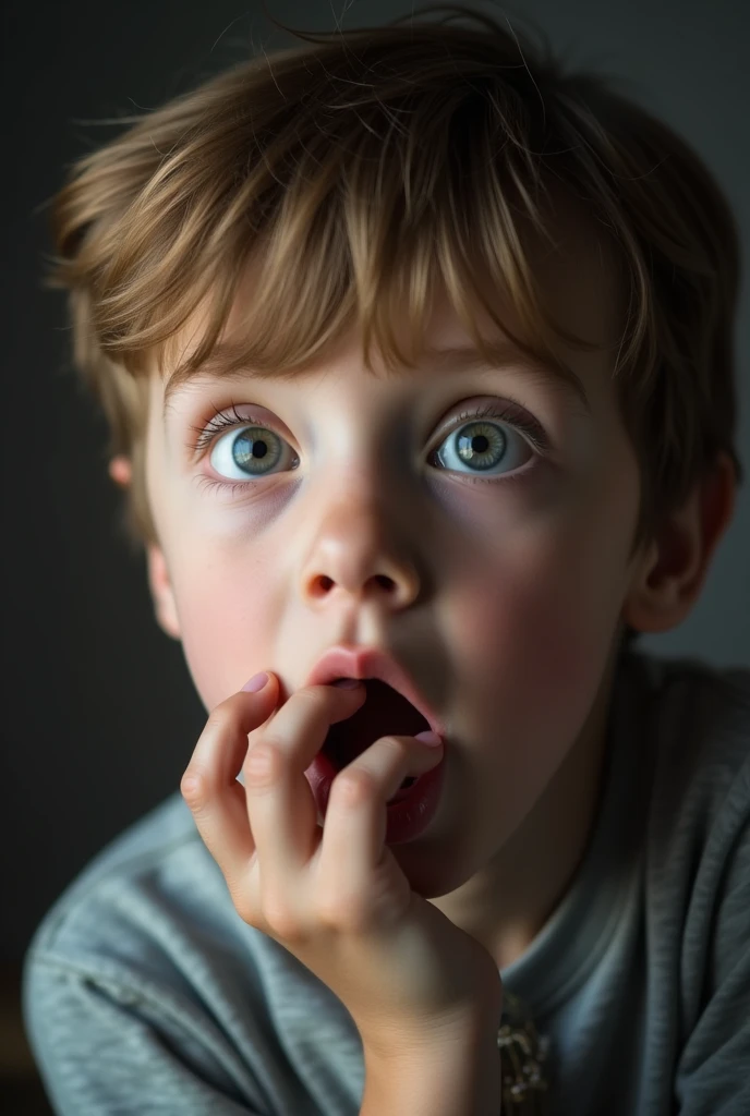 20 year old boy see mobile and shoked open eyes and hand in mouth