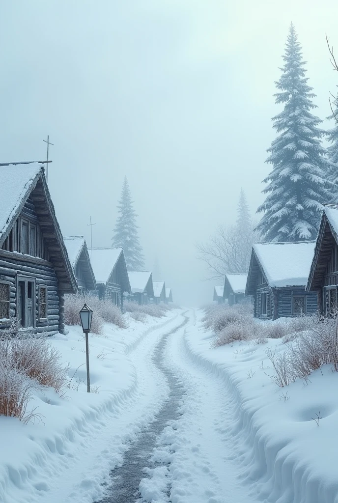 Disastrous snowtorm in the small village, no people