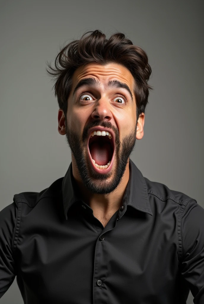 
a adult man shouting 

