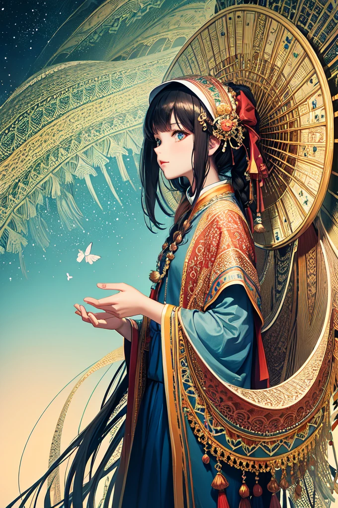 (masterpiece, Highest quality, Highest quality, Official Art, beautifully、aesthetic:1.2), (One girl), Very detailed,(Fractal Art:1.3),colorful,Most detailed,Cute priestess