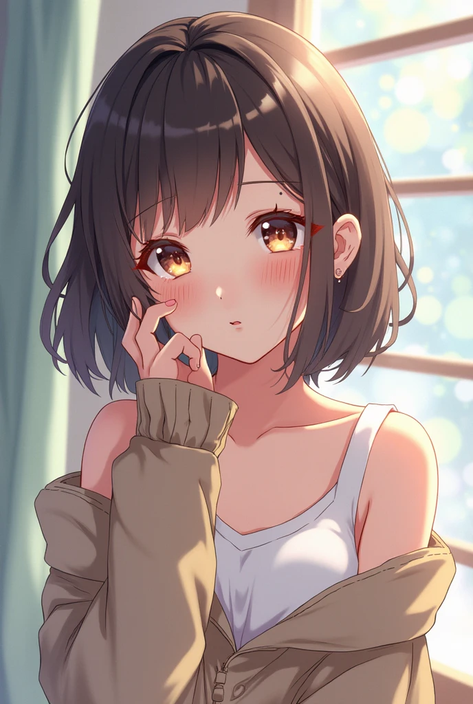 kotegawayui, Yui Kotegawa, black hair, (brown eyes:1.5), rain,cloudy sky,gray cloud long hair,wet hair , wet clothes,Big Y-shirt,black string underwear,Wiping hair with a towel,wet skin,window,blush,embarrassing,
break looking at viewer,
break indoors, Bedroom,
break (masterpiece:1.2), highest quality, High resolution, unity 8k wallpaper, (figure:0.8), (detailed and beautiful eyes:1.6), highly detailed face, perfect lighting, Very detailed CG, (perfect hands, perfect anatomy),