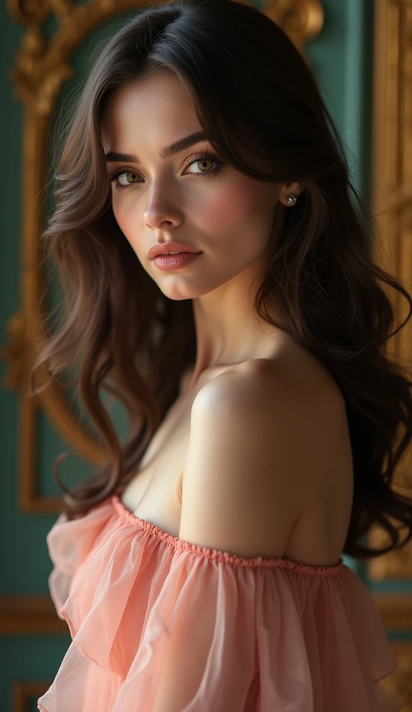 a sexy girl, beautiful detailed eyes, beautiful detailed lips, extremely detailed face and portrait, long eyelashes, wavy hair, delicate facial features, porcelain skin, sultry expression, seductive pose, flowing dress, intricate details, ornate background, dramatic lighting, cinematic composition, vibrant colors, elegant aesthetic, photorealistic, (best quality,4k,8k,highres,masterpiece:1.2),ultra-detailed,(realistic,photorealistic,photo-realistic:1.37)