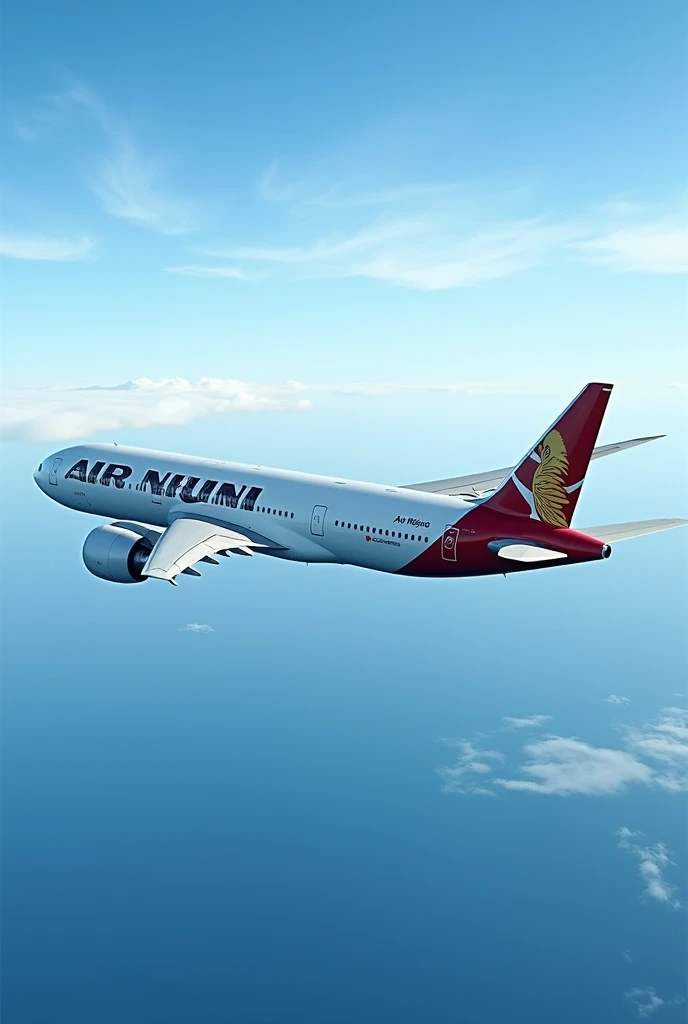Generate an image of a Boeing 777 with the logo of Air Niugini bird on the tail