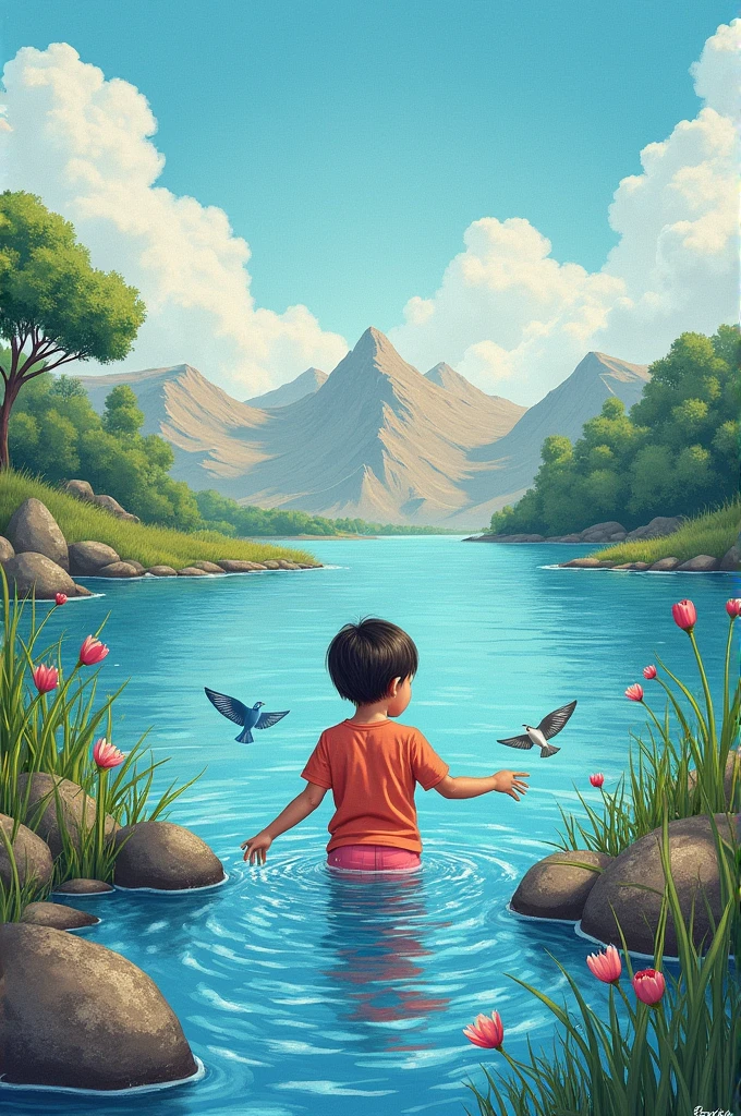 Create a creative realistic drawing on water conservation