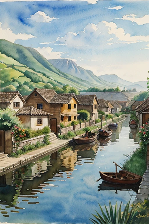 watercolor painting village