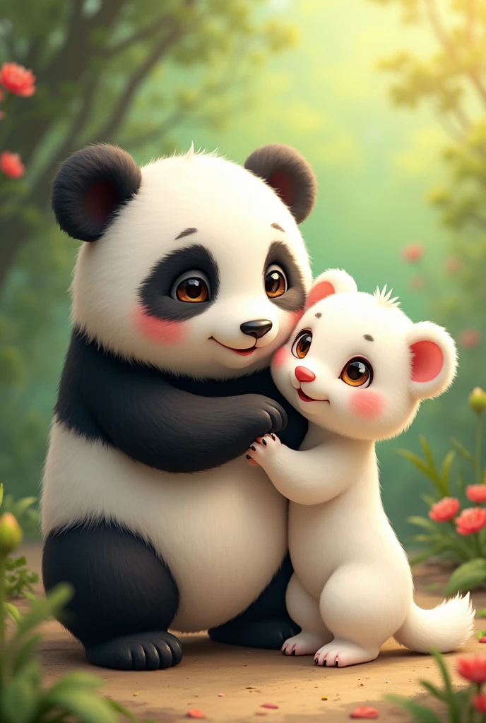 (generates a cute and adorable panda bear and white ferret