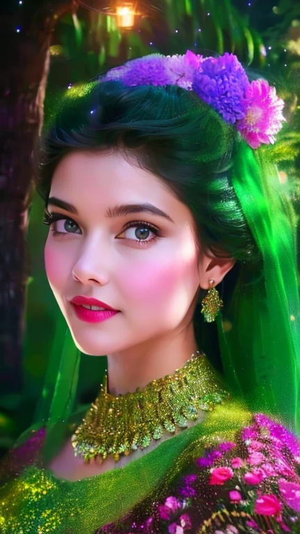 a beautiful girl in a lush garden, surrounded by colorful flowers, gazing up at a starry night sky, (best quality,4k,8k,highres,masterpiece:1.2),ultra-detailed,(realistic,photorealistic,photo-realistic:1.37),extremely detailed eyes and face,longeyelashes,detailed flower petals,detailed starry night sky,vibrant colors,cinematic lighting,intricate background details,fantasy,dreamlike