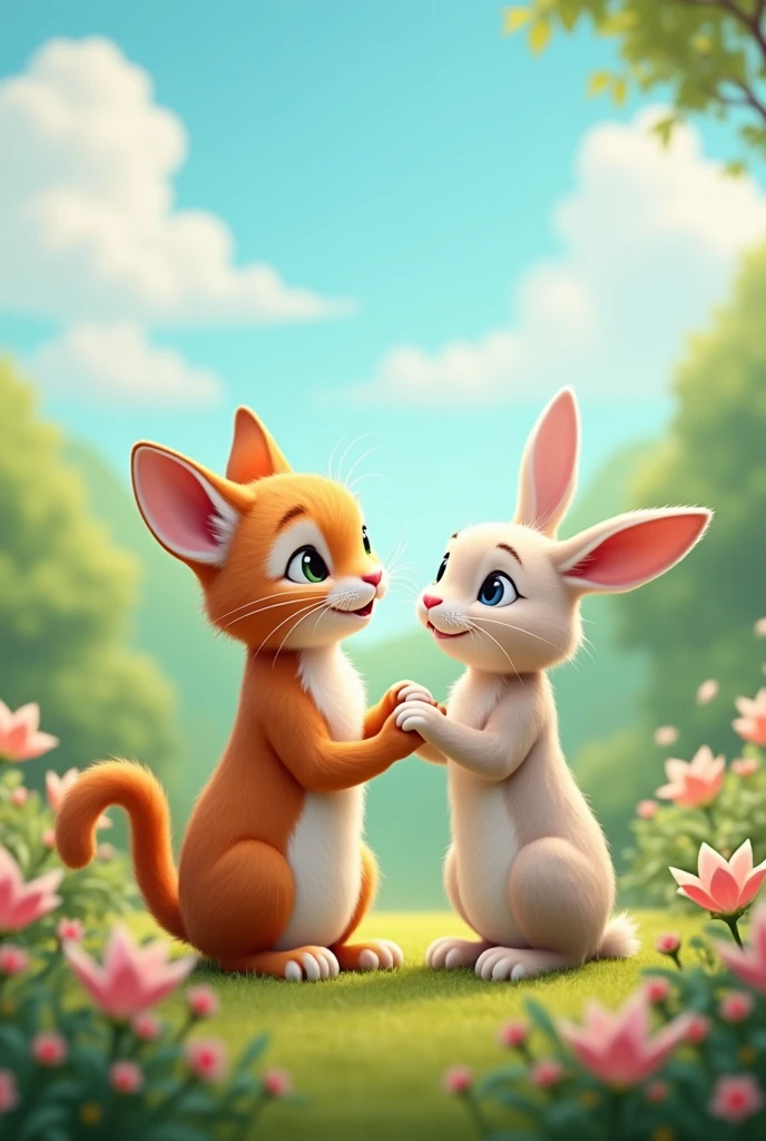 Male Cat and female rabit together 