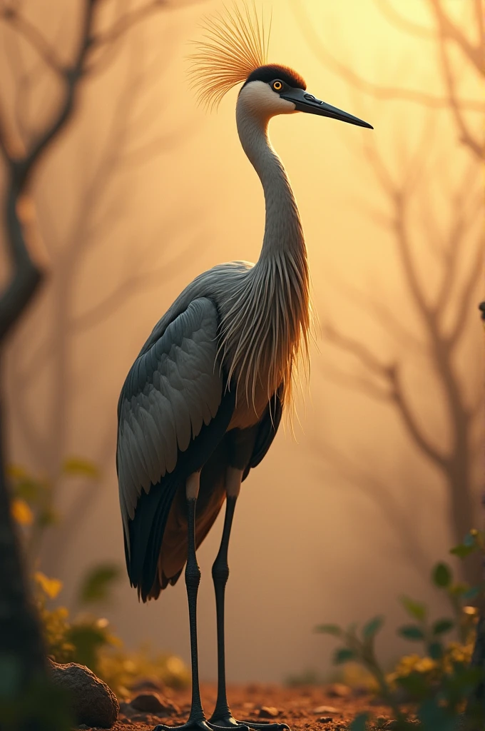 Crane in brown background 
