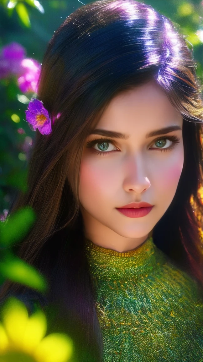 a beautiful girl in a lush garden, surrounded by colorful flowers, gazing up at a starry night sky, (best quality,4k,8k,highres,masterpiece:1.2),ultra-detailed,(realistic,photorealistic,photo-realistic:1.37),extremely detailed eyes and face,longeyelashes,detailed flower petals,detailed starry night sky,vibrant colors,cinematic lighting,intricate background details,fantasy,dreamlike