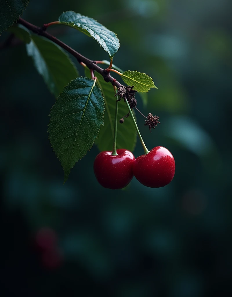 amazing dark image of nature with some cherries