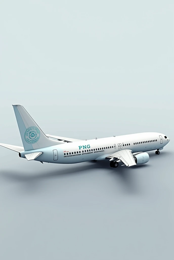 Generate an image of a Boeing 737 with the logo PNG International Student Services written on the side of the aircraft.