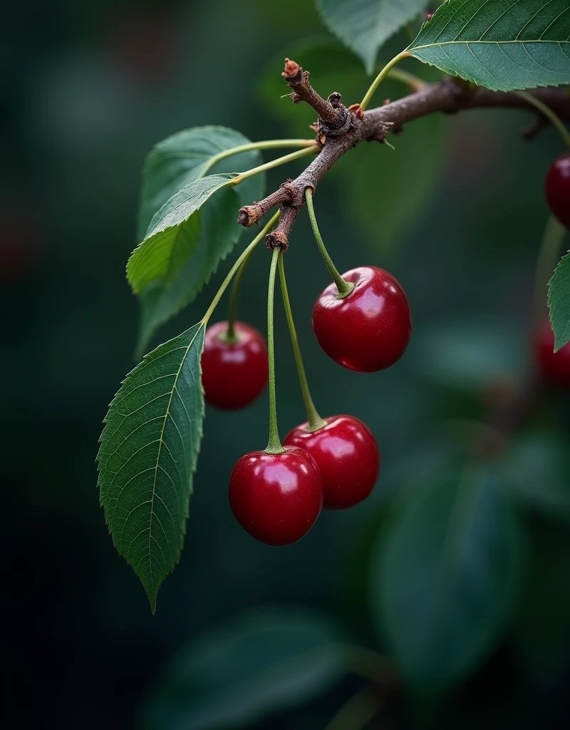 amazing dark image of nature with some cherries 