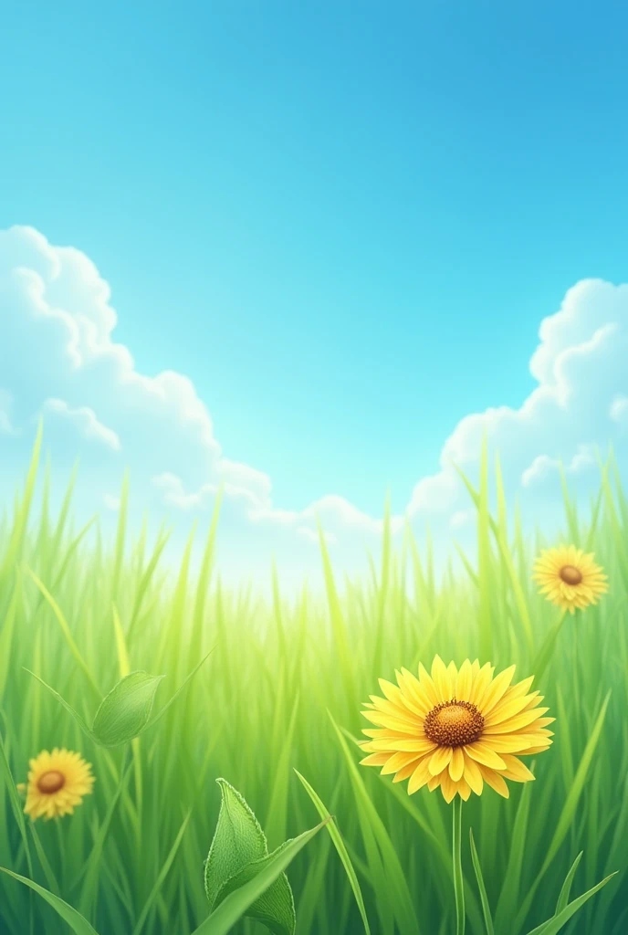 Blue sky and green meadow, flower