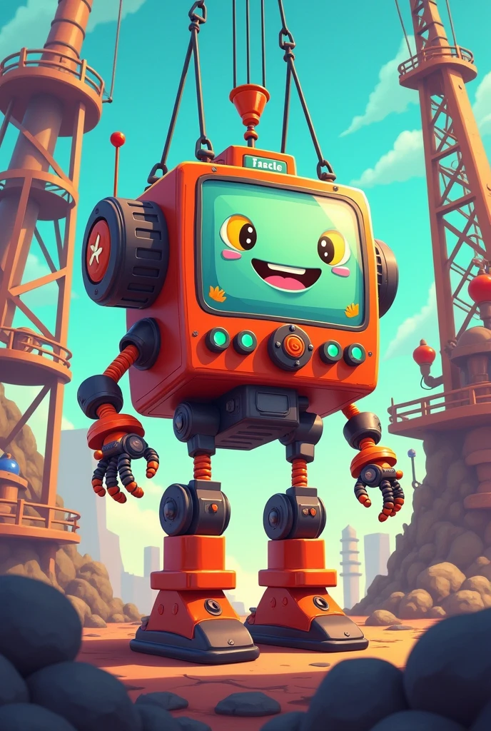 Cartoon Crane machine in oil rig with gradient background