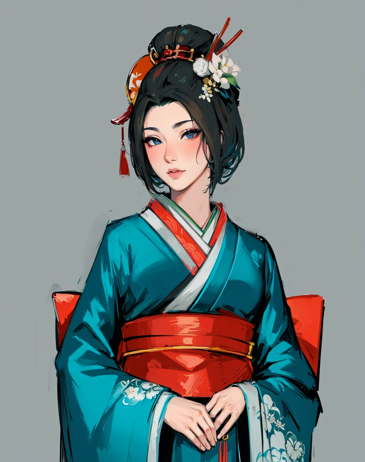 character in Japanese setting, a geisha, Art, kimono, Japan, beautiful girl, kimono, a geisha, digital painting