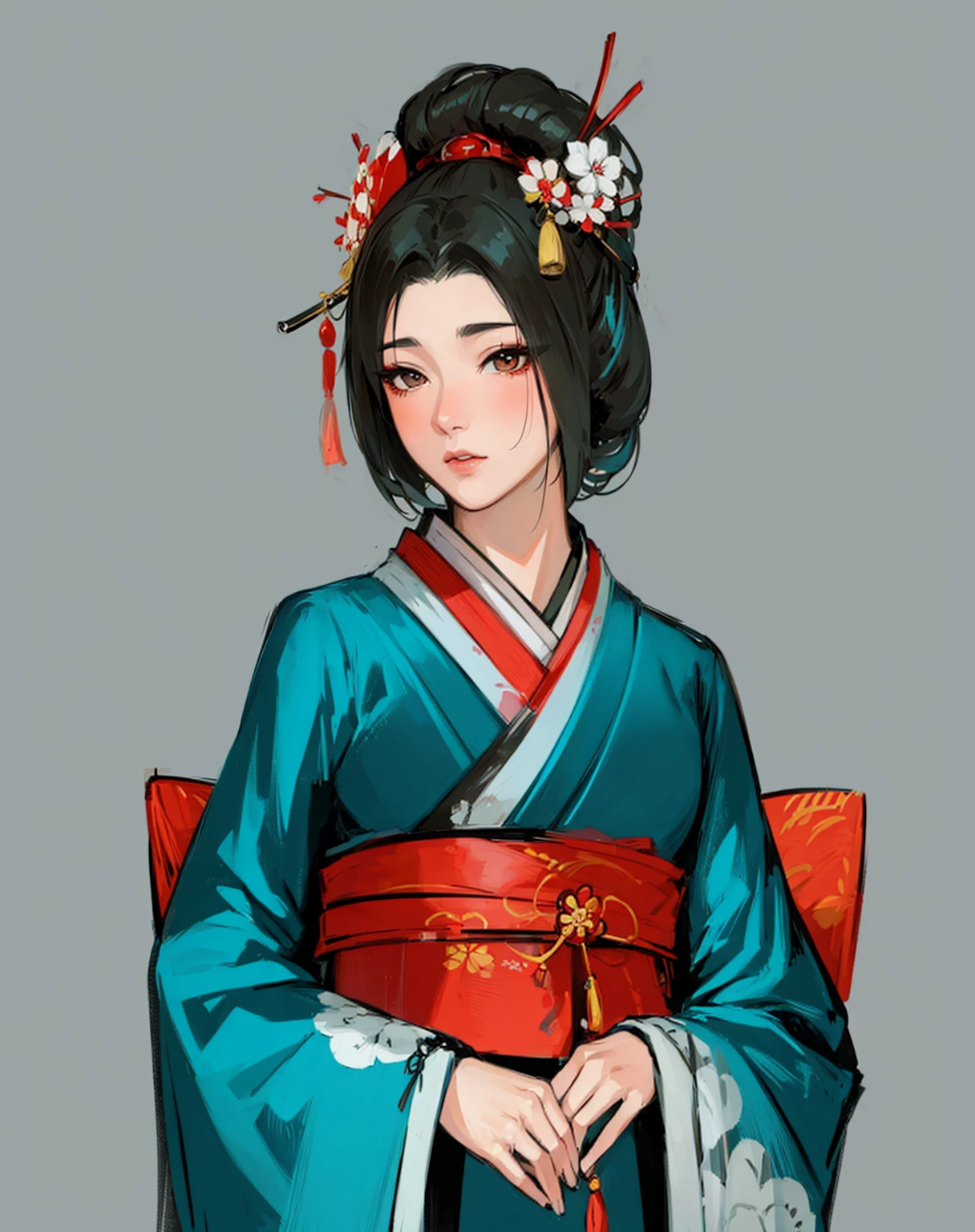 character in Japanese setting, a geisha, Art, kimono, Japan, beautiful girl, kimono, a geisha, digital painting