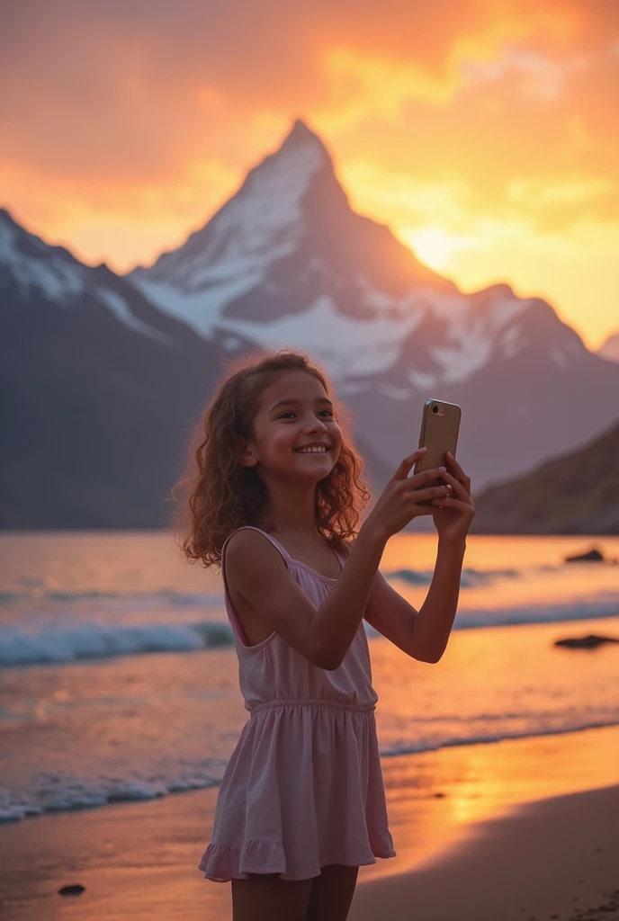 Mountain everest beach sunset and baby girl selfie