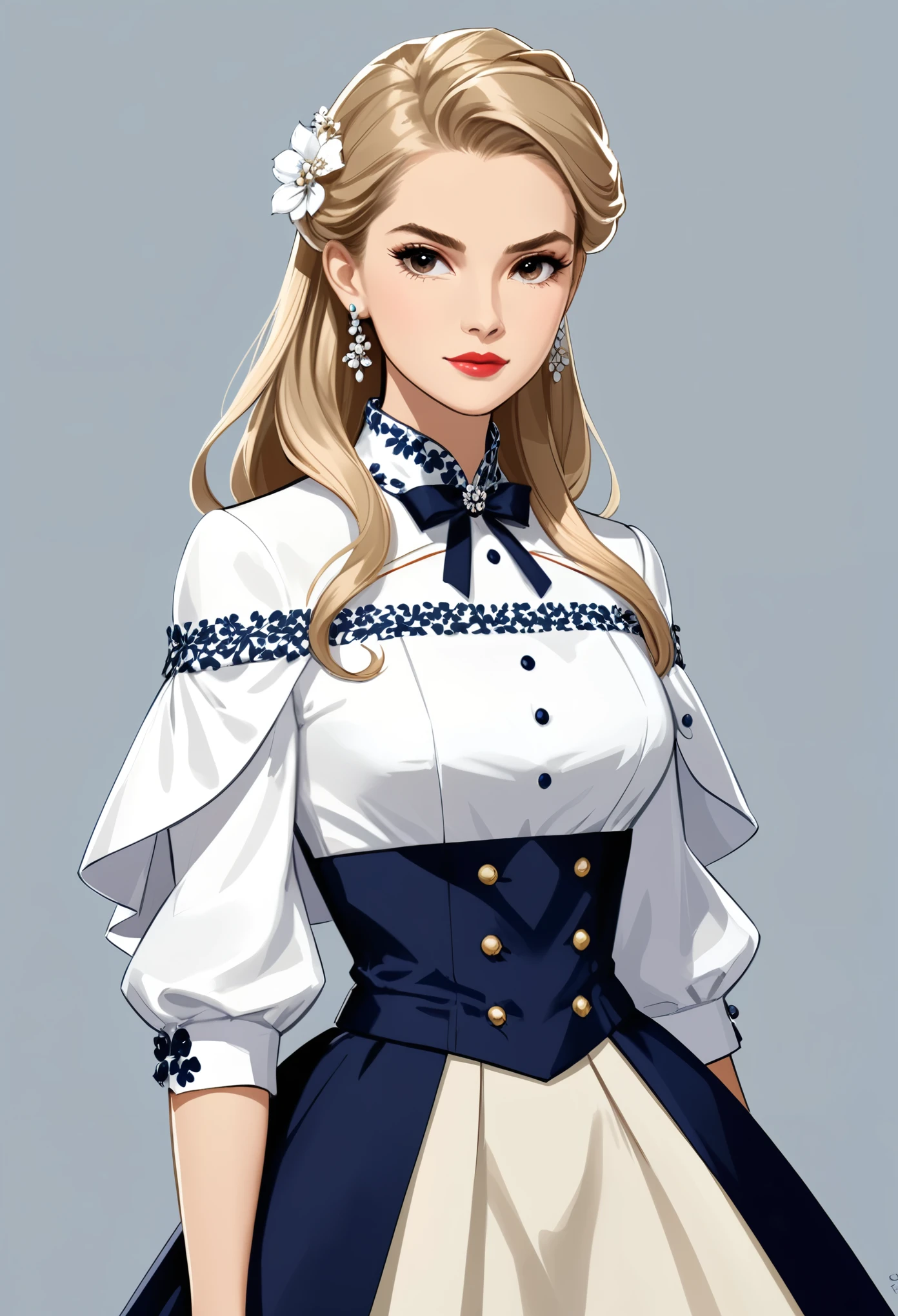 in style of Carolina Herrera
1 girl,character concept design,half body