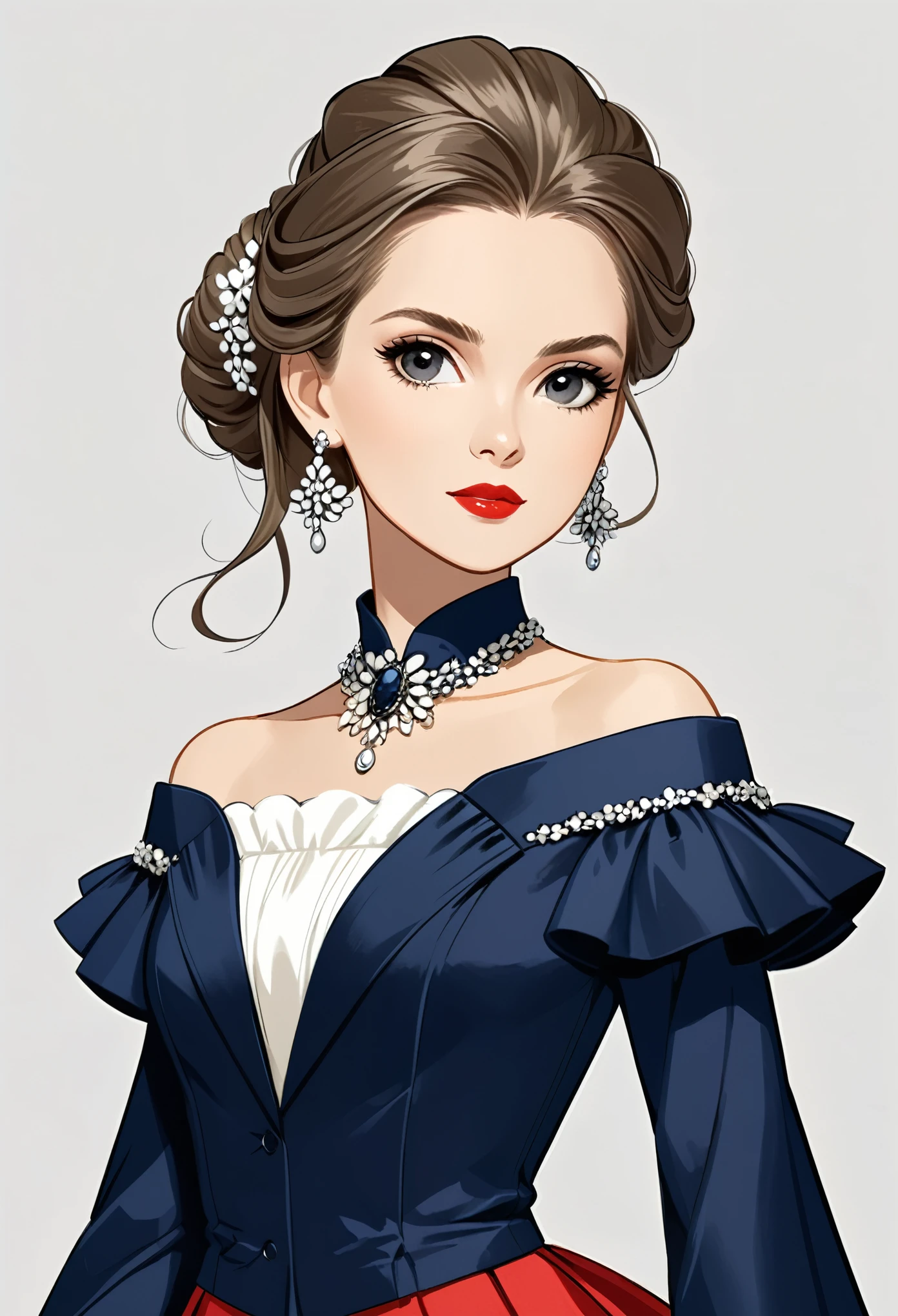 in style of Carolina Herrera
1 girl,character concept design,half body