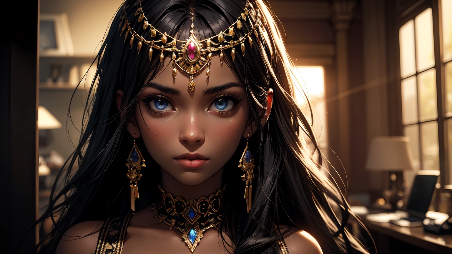 masterpiece, 最high quality, high quality, a high resolution, high quality texture, high quality shadow, high detail, beautiful details, detailed, extremely detailed computer graphics, detailedテクスチャー, a realistic representation of the face, realistic, colorful , Gentle, cinematic light, side light, lens flare, Ray tracing,tailed beautiful Gentle face, detailed beautiful Gentle eyes, Cleopatra Egyptian Punk (((dark skin))) camel's foot пирамида дворец замок сидит, legs crossed, on the throne wine in hand, Ideal golden ratio composition, masterpiece, Best quality, 4K, Sharp Focus, Ideal Anatomy, without shoes, Beautiful legs, whole body, whole body shot, 1 girl, action pose, nsfv, big breasts, blue thong, whole body, There are posters in the playroom, High-end PC setup with RGB lighting, and various gaming accessories, without shoes, bare feet, bare feet, Beautiful legs,thick thighs, hip gap, camel's foot, big breasts, hard nipples, funny , slippage, Visible areolas, visible nipple, whole body, whole body shot, 1 girl, action pose, nsfv, big breasts, blue thong, whole body, There are posters in the playroom, High-end PC setup with RGB lighting, and various gaming accessories, without shoes, bare feet, bare feet, Beautiful legs,thick thighs, hip gap, camel's foot, big breasts, hard nipples, funny , slippage, Visible areolas, visible nipple