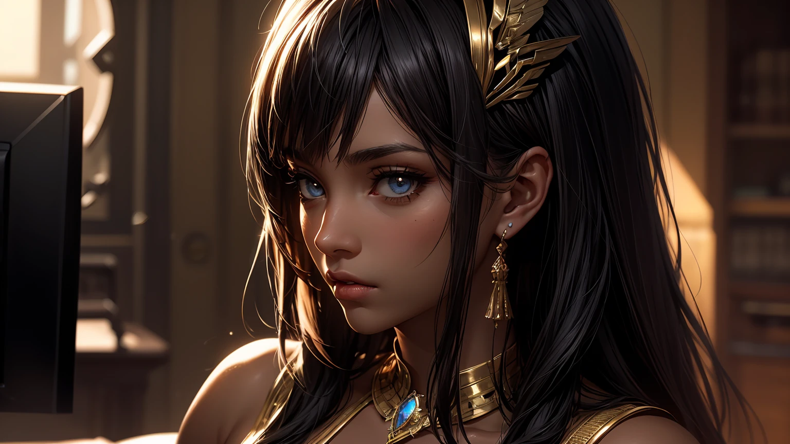 masterpiece, 最high quality, high quality, a high resolution, high quality texture, high quality shadow, high detail, beautiful details, detailed, extremely detailed computer graphics, detailedテクスチャー, a realistic representation of the face, realistic, colorful , Gentle, cinematic light, side light, lens flare, Ray tracing,tailed beautiful Gentle face, detailed beautiful Gentle eyes, Cleopatra Egyptian Punk (((dark skin))) camel&#39;s foot пирамида дворец замок сидит, legs crossed, on the throne wine in hand, Ideal golden ratio composition, masterpiece, Best quality, 4K, Sharp Focus, Ideal Anatomy, without shoes, Beautiful legs, whole body, whole body shot, 1 girl, action pose, nsfv, big breasts, blue thong, whole body, There are posters in the playroom, High-end PC setup with RGB lighting, and various gaming accessories, without shoes, bare feet, bare feet, Beautiful legs,thick thighs, hip gap, camel&#39;s foot, big breasts, hard nipples, funny , slippage, Visible areolas, visible nipple,  whole body, whole body shot, 1 girl, action pose, nsfv, big breasts, blue thong, whole body, There are posters in the playroom, High-end PC setup with RGB lighting, and various gaming accessories, without shoes, bare feet, bare feet, Beautiful legs,thick thighs, hip gap, camel&#39;s foot, big breasts, hard nipples, funny , slippage, Visible areolas, visible nipple
