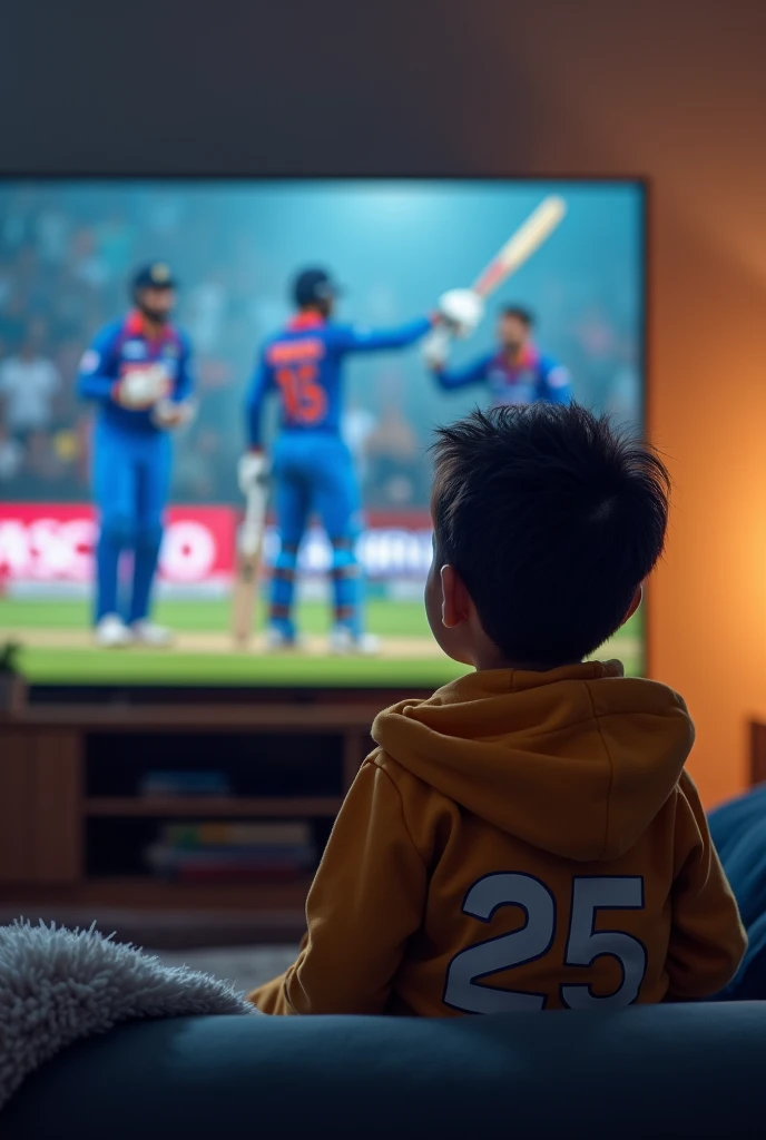 Young boy image with hoodie indian cricketers watching in television no.25