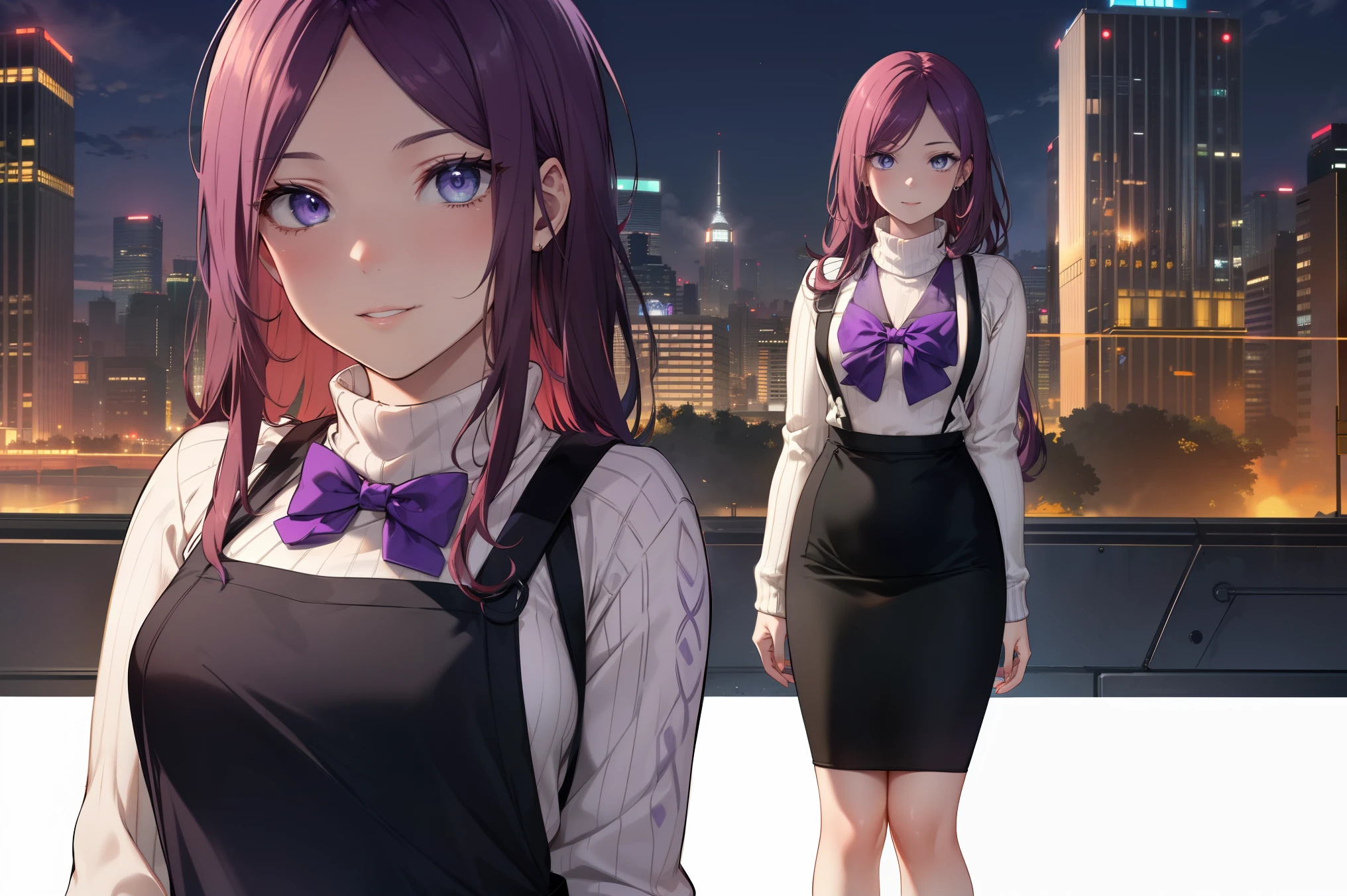 Kushina, (blue eyes), detailed blue eyes,red crimson hair, detailed hair, long hair,
BREAK ((ribbed sweater,turtleneck,purple_apron, purple bowtie,pencil skirt:1.5))
BREAK (full body photo), evil look, evil smile,billboards, CITY,looking at the viewer,
BREAK (masterpiece:1.2), best quality, high resolution, unity 8k wallpaper, (illustration:0.8), (beautiful detailed eyes:1.6), extremely detailed face, perfect lighting, extremely detailed CG, (perfect hands, perfect anatomy),