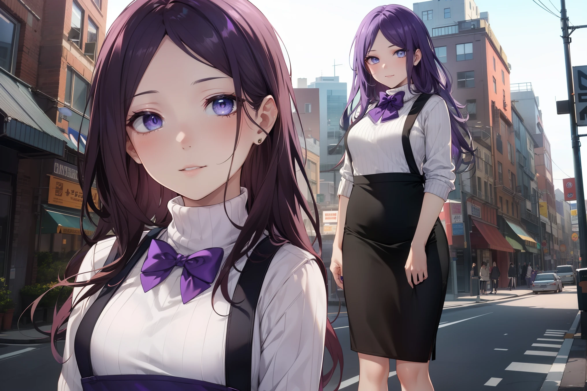 Kushina, (blue eyes), detailed blue eyes,red crimson hair, detailed hair, long hair,
BREAK ((ribbed sweater,turtleneck,purple_apron, purple bowtie,pencil skirt:1.5))
BREAK (full body photo), evil look, evil smile,billboards, CITY,looking at the viewer,
BREAK (masterpiece:1.2), best quality, high resolution, unity 8k wallpaper, (illustration:0.8), (beautiful detailed eyes:1.6), extremely detailed face, perfect lighting, extremely detailed CG, (perfect hands, perfect anatomy),