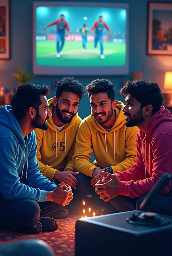 Young men image with hoodie indian cricketers watching in television no.25