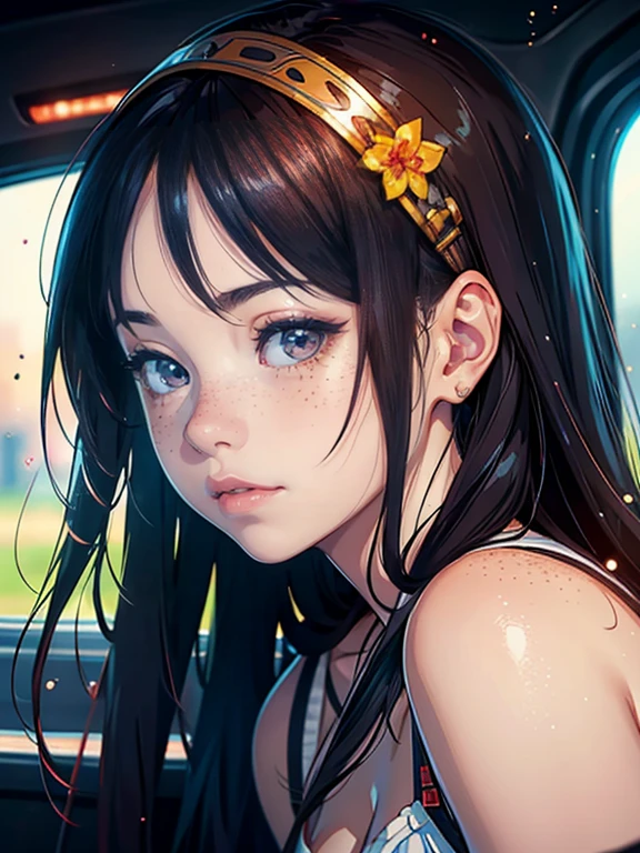 Freckled woman taking a photo, kawaii Realistic portrait, spotted ultra Realistic, 8K Art Jam Bokeh, photoRealistic beautiful face, hyper Realistic anime, photoRealistic anime, hyper-Realistic cg, Light and cute freckles, Realistic. Chen Yi, hyperRealistic beautiful face, Realistic portrait photo, hyperRealistic picture, ultra - Realistic faces
