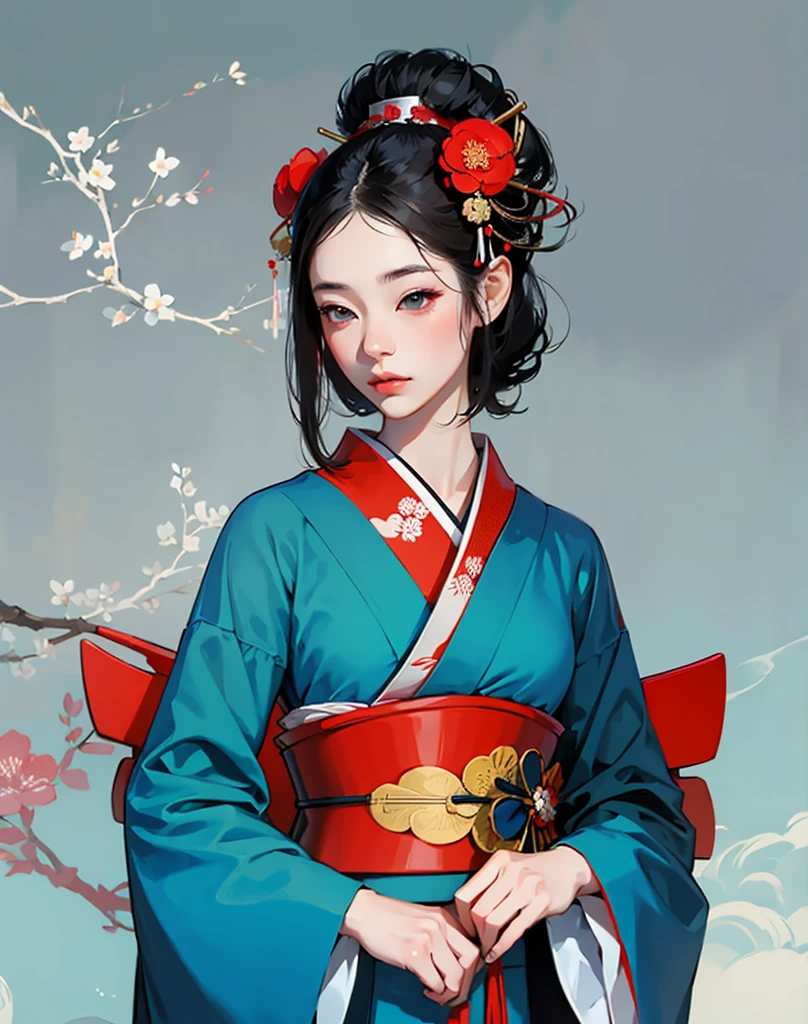character in Japanese setting, a geisha, Art, kimono, Japan, beautiful girl, kimono, a geisha, digital painting
