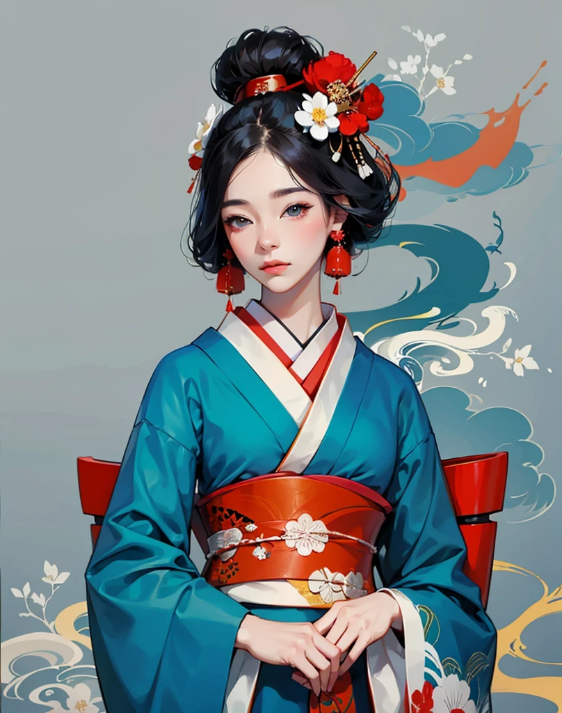 character in Japanese setting, a geisha, Art, kimono, Japan, beautiful girl, kimono, a geisha, digital painting