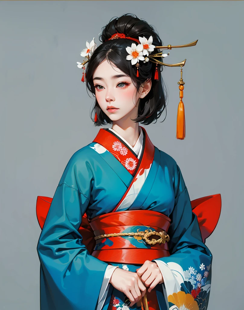 character in Japanese setting, a geisha, Art, kimono, Japan, beautiful girl, kimono, a geisha, digital painting