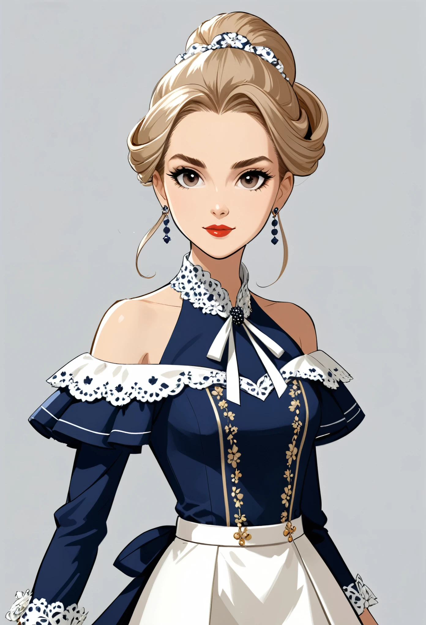 in style of Carolina Herrera
1 girl,character concept design,half body