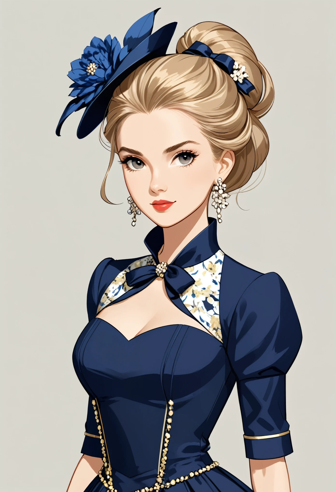 in style of Carolina Herrera
1 girl,character concept design,half body