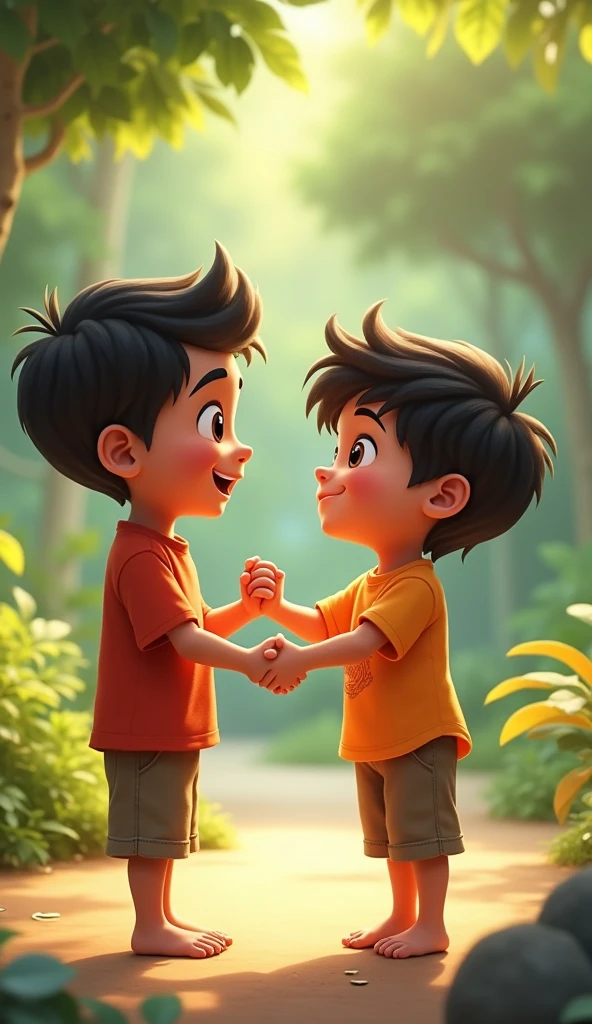 A 3D movie poster in Disney-Pixar style of Jesus as a kid helping his friend that broke his ankle and praying for him to recover