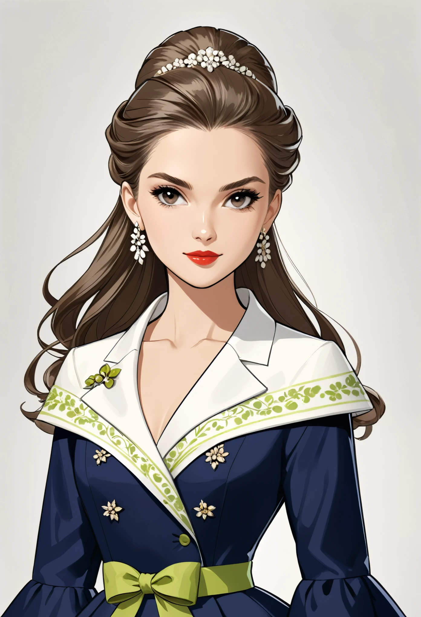 in style of Carolina Herrera
1 girl,character concept design,half body