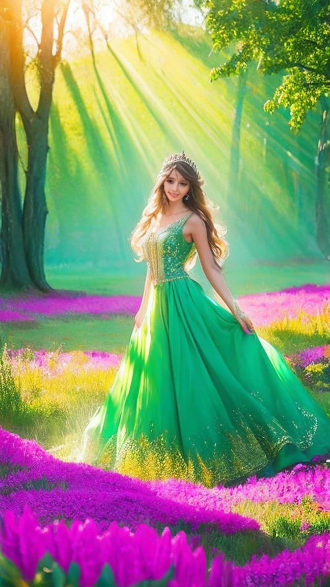 ((masutepiece、top-quality、8K、Highly Detailed and Complex Detail、The most complex and detailed textures、Super High Detail))、((the most beautiful forest fairy、fairy tale fairy、Take from the knees up、The Most Sacred Princess Dresses、The background is set in a complex and sacred forest、1 sacred tree、Giant sacred tree、Sit at the base of an unimaginably huge tree、Dresses that emit light from the inside、the most beautiful fairy dress、The brilliance of a fairy tale、Fairytale atmosphere、Fantastical、The most intricate and sacred dresses、the most beautiful spirit in the world、The Spirit of God'glorias、Accurate reproduction of the perfect spirit down to the last detail、The most complex and detailed forests、Luminous Dresses、Filled with Divine Light、Extravagant tiaras and necklaces、Fantastical、Overgrown trees々、A forest bathed in sacred green light、spectacular movie lighting))、((Beautiful smile、Beautiful wavy hair、The most luxurious and intricate dresses、Smile while staring at the camera、Slimed、large full breasts、Emphasize body lines))