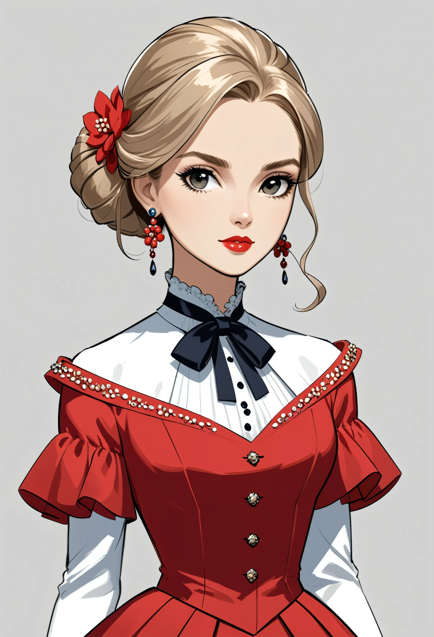 in style of Carolina Herrera
1 girl,character concept design,half body