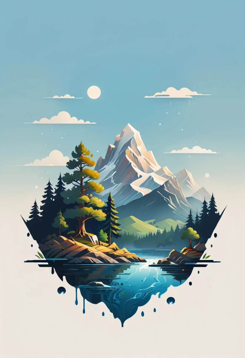 impressive painting of a mountain with trees and water, a detailed painting by Petros Afshar, shutterstock contest winner, environmental art, detailed painting, outlined art, 2d game art, isolated background for logo, strong contours, logo design