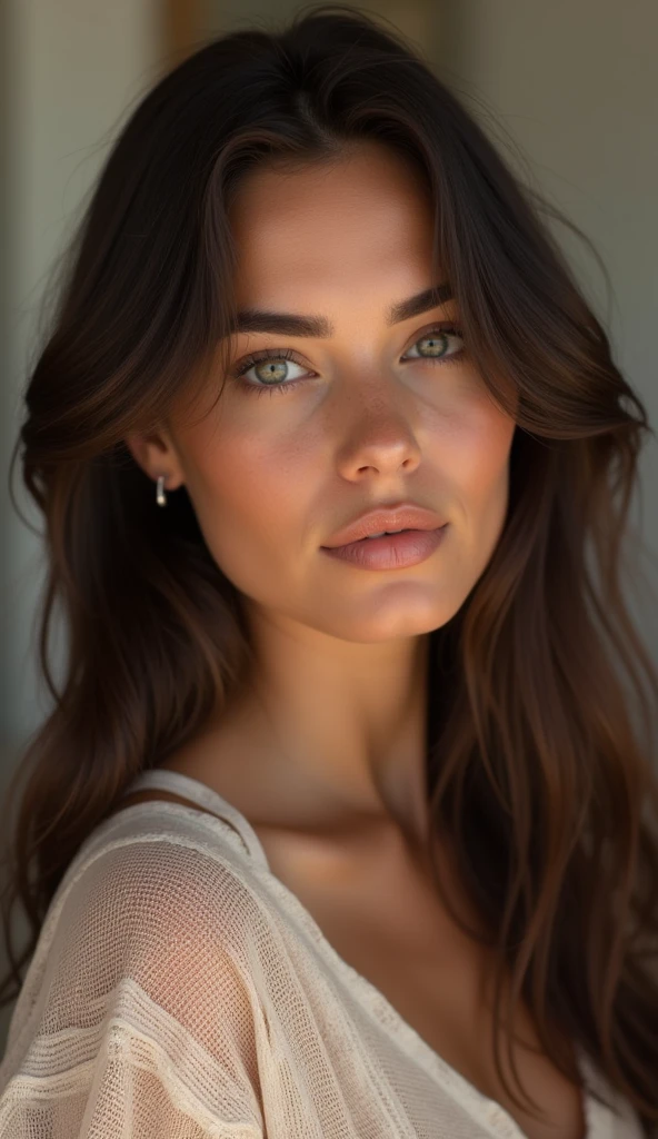 Photorealistic Portrait Image of a Beautiful 20 years old Influencer girl, Brunette, looking in front